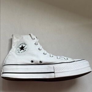 Converse White High-Top Platform Sneakers with Black Stripe